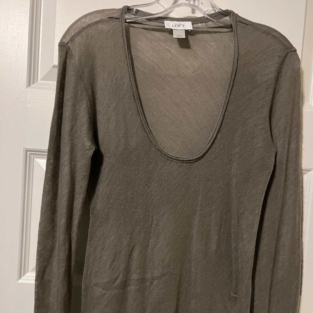 LOFT Lightweight Gray Scoop Neck Sweater